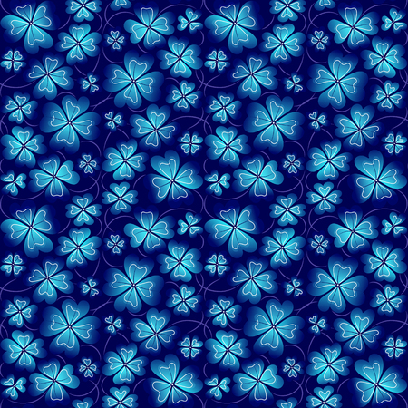 Vector illustrations of  seamless pattern of meadow clover blue leaves on bright blue backgroundのイラスト素材