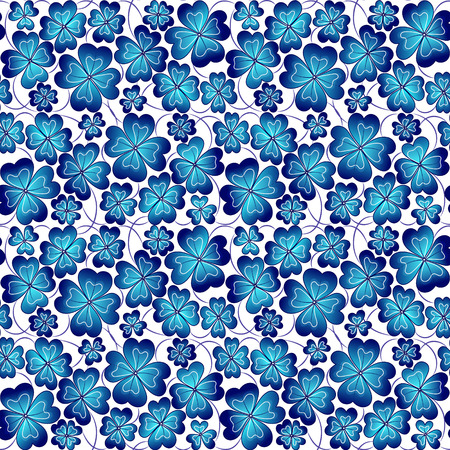 Vector illustrations of  seamless pattern of meadow clover blue leaves on white backgroundのイラスト素材