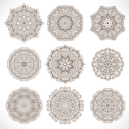 Set Mandalas. Round Ornament Patternのイラスト素材