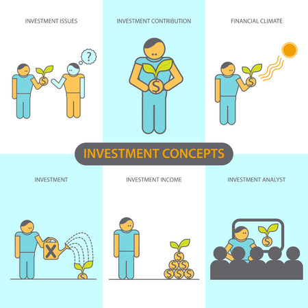 Modern Flat line design concept of Financial Investment, Investment Issues, Financial climate, investment contribution, investment income, Investment analyst.のイラスト素材