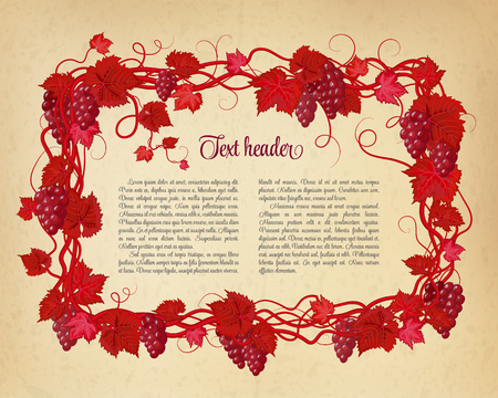 Background for your text with oldest paper in vintage style. Green brunch of grapes pattern on beige background. Vinous brunch of grapes pattern on beige background.のイラスト素材