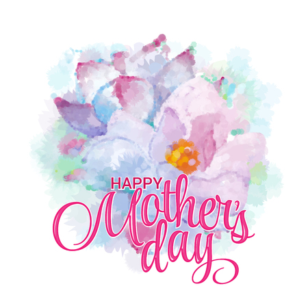 Lettering Happy Mothers Day. Watercolor imitation hand-drawn card. Not trace. Vector illustration.のイラスト素材