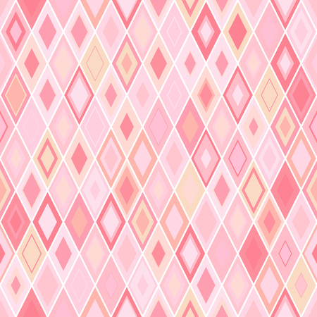 Vibrant Colorful Random Colored Geometric Seamless Pattern. Vector Pixel Rhombus Background. Graphic Textured Puzzle Art. Pink rhomb background.のイラスト素材