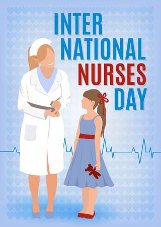 International nurse day concept with illustration of nurse with little girl and lettering.のイラスト素材