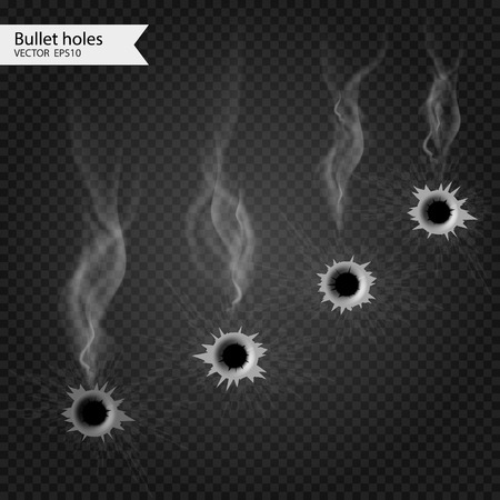 Bullet holes with smoke. Vector Isolated. Really transparent effect.のイラスト素材