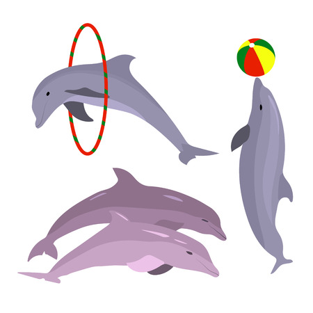 Playful dolphins. Dolphin set hand drawn. OceanAnimalのイラスト素材