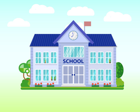 School. Buildings for city construction. Set of elements to create urban background, village and town landscape. Flat style vector illustration.のイラスト素材