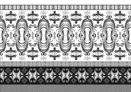 Vector horizontal seamless border. Beautiful ornate pattern. Black and whiteのイラスト素材