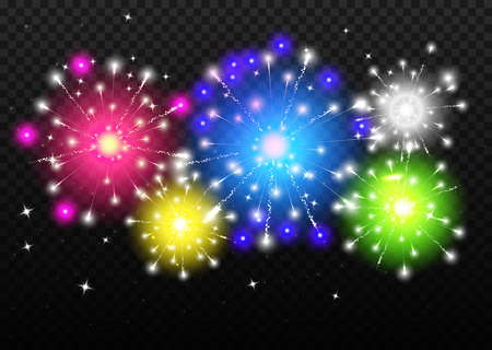 Vector Fireworks Set with transparency, colorful templateのイラスト素材