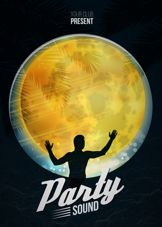 Party dance poster vector background template with moon and DJ silhouette.のイラスト素材