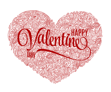 Valentine heart, doodle pattern. Vector. Hand drawn artwork. Valentine's day hand drawing background. One color print. Red on white.のイラスト素材