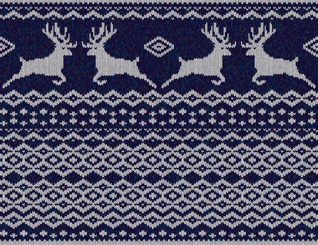 Blue knitted sweater with deer seamless patternのイラスト素材