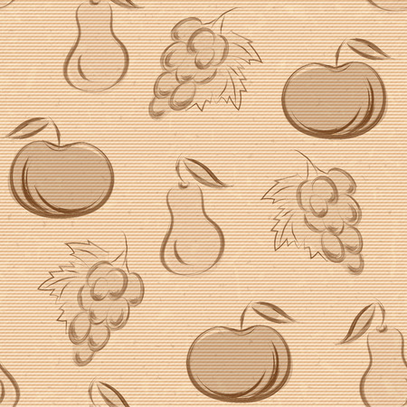 seamless pattern with fruits in hand drawn style. Vector illustration. Sepia sketch on old paper.のイラスト素材