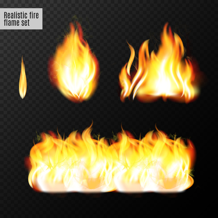 Realistic fire flames set. Real transparency effects. Vectorのイラスト素材