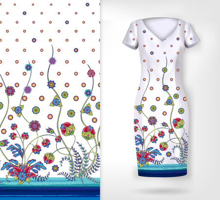 Vector seamless vertical pattern with Decorative ornament, hand drawn texture for clothes, bedclothes, invitation, card design etc.のイラスト素材