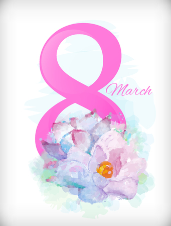 Watercolor Floral group of delicate pink blue magnolia and figure eight. Cute vintage flowers for Greeting card with 8 March. Watercolor imitation. Vectorのイラスト素材