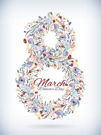 Number eight 8 of flowers. Sketch element for international womens day. vector illustrationのイラスト素材