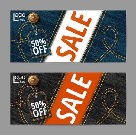 Denim texture, Jeans banner, Sale banners design, vectorのイラスト素材