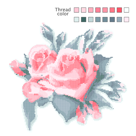 Ready-made template for cross stitch. Catalog of used colors of threads. Vectorのイラスト素材
