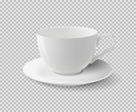White ceramic cup. Realistic vector cup on isolated transparent background.のイラスト素材