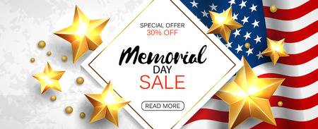 Memorial day sale promotion advertising horizontal banner template. Vector illustration.のイラスト素材