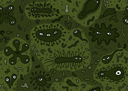 Hand drawn seamless bacterium pattern. Vector illustrationのイラスト素材