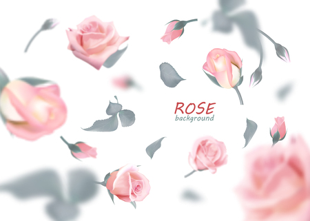 The buds of gently pink roses are flying in a whirlwind. Quality realistic vector, 3Dのイラスト素材