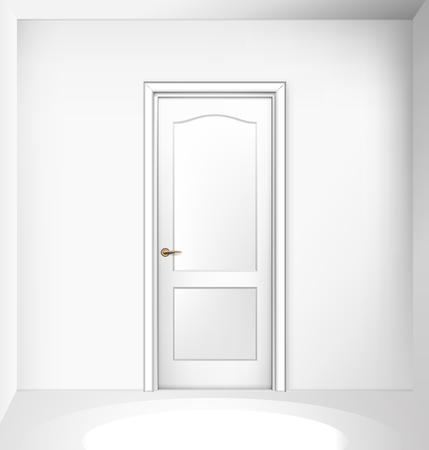 Closed white entrance door on white wall. Realistic vector illustration.のイラスト素材