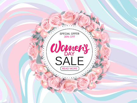 Happy holidays: Valentines day 14 February, Mothers or Women's day 8 march background with roses, pink flowers. 3d Vector illustration, paper art. Romantic Wallpaper, wedding design for flyers, banners.のイラスト素材