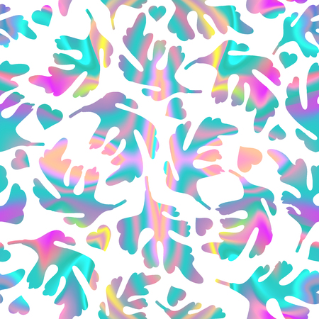 Cool illustration with holographic leaf. Creative gradient seamless pattern.のイラスト素材