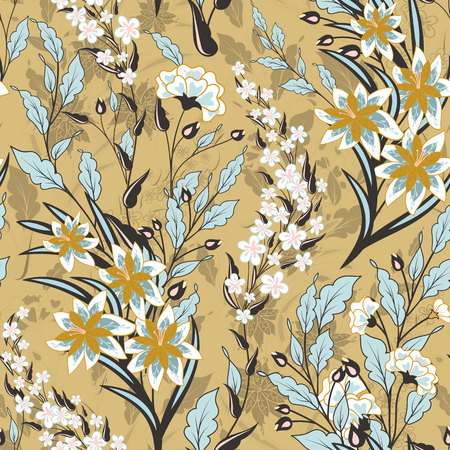Vintage seamless floral pattern on a beige background.のイラスト素材