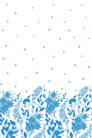 Hand drawn vector seamless border of wild flowers and herbs. Vertical seamless herbal graphic illustration or background.のイラスト素材