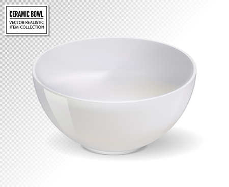 Realistic vector white bowl on transparent backgroundのイラスト素材