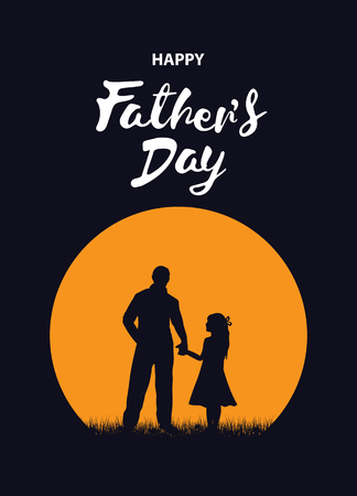 Silhouette of father and daughter father and daughter are standing in the background of the sun with text happy fathers day, vectorのイラスト素材