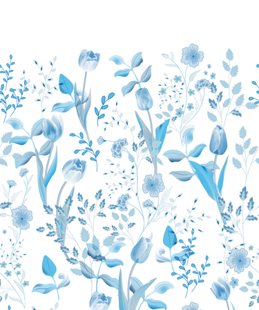 Spring flowers. Seamless floral border. Vintage vector illustration.のイラスト素材