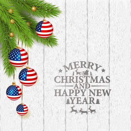 Vector abstract Christmas background with patriotic elements and lettering Merry Cristmas and Happy New Yearのイラスト素材