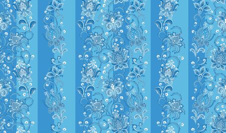 Striped seamless pattern. Floral wallpaper. Colorful ornamental border with stylized flowers. Design for cover, fabric, textile, wrapping paper. Blueのイラスト素材