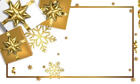 Holiday frame with bows and gift boxes. Vector illustrationのイラスト素材