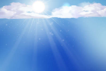 Vector sky with clouds and sun background.のイラスト素材