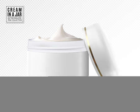 White container with cosmrtic cream on transparend background. Realistic vector, 3d illustrationのイラスト素材