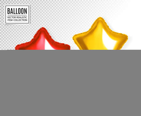 Set of star gold and red balloon on transparent background. Party helium balloons event design decoration. Mockup for balloon print. Stocking Christmas decorations. Vector isolated object.のイラスト素材