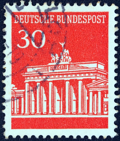 GERMANY - CIRCA 1966  A stamp printed in Germany showing Brandenburg Gate, Berlin, circa 1966 の写真素材