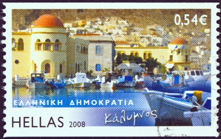 GREECE - CIRCA 2008  A stamp printed in Greece from the  Greek islands  issue shows Kalymnos island, circa 2008 のeditorial素材