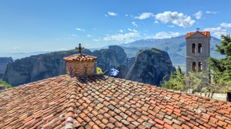 View from the roof of Varlaam monastery, Meteora, Greece の写真素材
