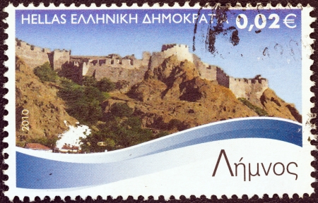 GREECE - CIRCA 2010: A stamp printed in Greece from the "Greek Islands" issue shows Lemnos island, circa 2010.のeditorial素材