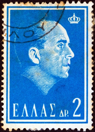 GREECE - CIRCA 1964: A stamp printed in Greece from the "Death of Paul I" issue shows King Paul of Greece, circa 1964. のeditorial素材