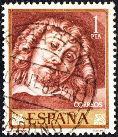 SPAIN - CIRCA 1962: A stamp printed in Spain from the "Rubens Paintings" issue shows a self portrait, circa 1962. のeditorial素材