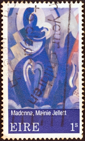 IRELAND - CIRCA 1970: A stamp printed in Ireland from the "Contemporary Irish Art (2nd issue)" shows Madonna of Eire (Mainie Jellett), circa 1970. のeditorial素材