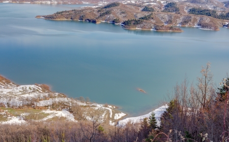 Lake Plastiras view in the winter, Thessaly, Greeceの写真素材
