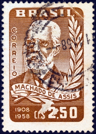 BRAZIL - CIRCA 1958: A stamp printed in Brazil issued for his 50th death anniversary shows writer Machado de Assis, circa 1958. のeditorial素材